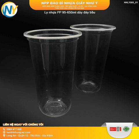 Ly nhựa PP D95-650ml dày đáy bầu | LY NHỰA PP | Mã HHLY093_01 | Tổng kho phân phối đồ dùng 1 lần 1lan.vn