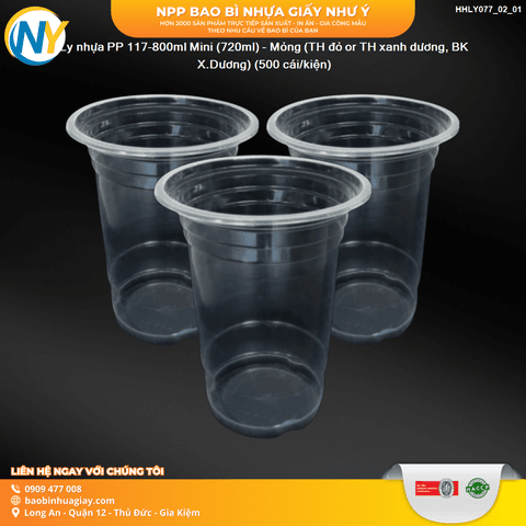 Ly nhựa PP 117-800ml MINI (720ml) (7.2) (TH) (Túi xanh dương, BK X.Dương) (500 cái/bao) | LY NHỰA PP | Mã HHLY077_01_02 | Tổng kho phân phối đồ dùng 1 lần 1lan.vn