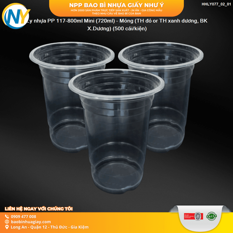 Ly nhựa PP 117-800ml MINI (720ml) (7.2) (TH) (Túi xanh dương, BK X.Dương) (500 cái/bao) | LY NHỰA PP | Mã HHLY077_01_02