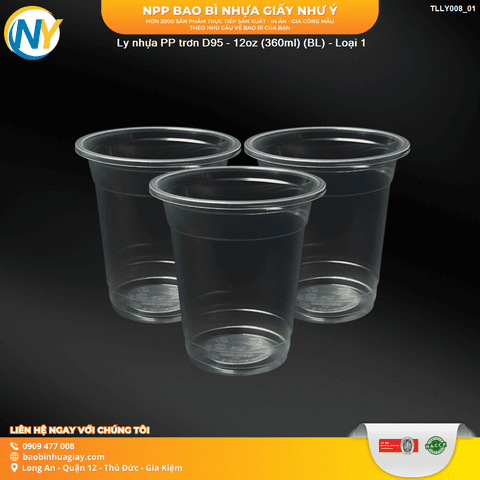 Ly nhựa PP trơn D95 - 12oz (360ml) (TL)  (BL) - Loại 1 | LY NHỰA PP | Mã TLLY008_01 | Tổng kho phân phối đồ dùng 1 lần 1lan.vn