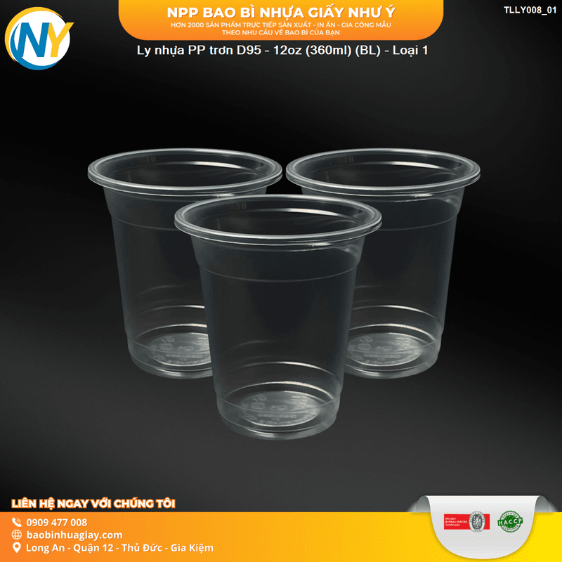 Ly nhựa PP trơn D95 - 12oz (360ml) (TL)  (BL) - Loại 1 | LY NHỰA PP | Mã TLLY008_01
