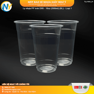 Ly nhựa PP trơn D95 - 16oz (500ml) (BL) - Loại 1  (50 cái/lốc - 1.000 cái/thùng) - ảnh 1