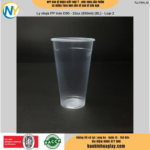 Ly nhựa PP trơn D95 - 22oz (650ml) (BL) - Loại 2 | LY NHỰA PP | Mã TLLY004_02 | Tổng kho phân phối đồ dùng 1 lần 1lan.vn