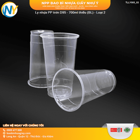 Ly nhựa PP trơn D95 - 700ml thiếu (BL) - Loại 2 (50 cái/lốc, 1.000 cái/thùng) | LY NHỰA PP | Mã TLLY005_02 | Tổng kho phân phối đồ dùng 1 lần 1lan.vn