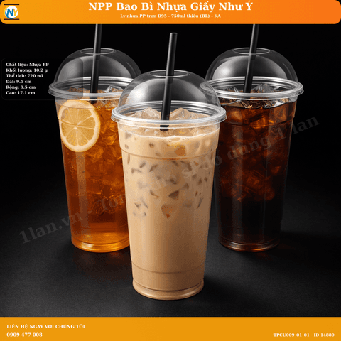 Ly nhựa PP trơn D95 - 750ml thiếu (BL) - KA | LY NHỰA PP | Mã TPCU009_01_01 | Tổng kho phân phối đồ dùng 1 lần 1lan.vn
