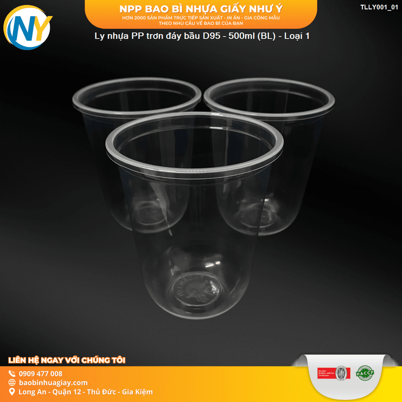 Ly nhựa PP trơn đáy bầu D95 - 500ml ( BL ) - Loại 1 | LY NHỰA PP | Mã TLLY001_01