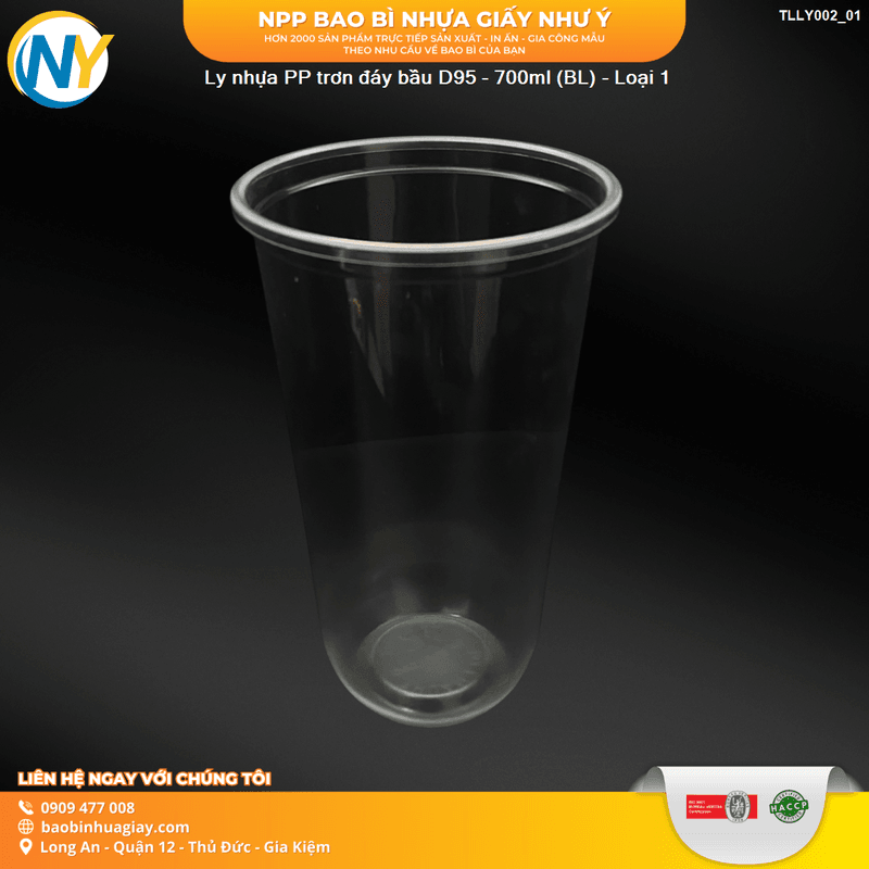 Ly nhựa PP trơn đáy bầu D95 - 700ml (BL) - Loại 1 | LY NHỰA PP | Mã TLLY002_01