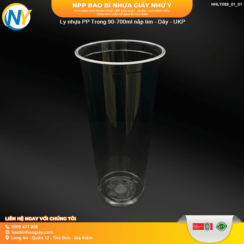 Ly nhựa PP Trong D90-700ml nắp tim - Dày - UKP (dung tích thực 650ml)