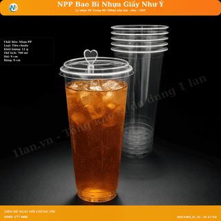 Ly nhựa PP Trong D90-700ml nắp tim - Dày - UKP (dung tích thực 650ml) - ảnh 2