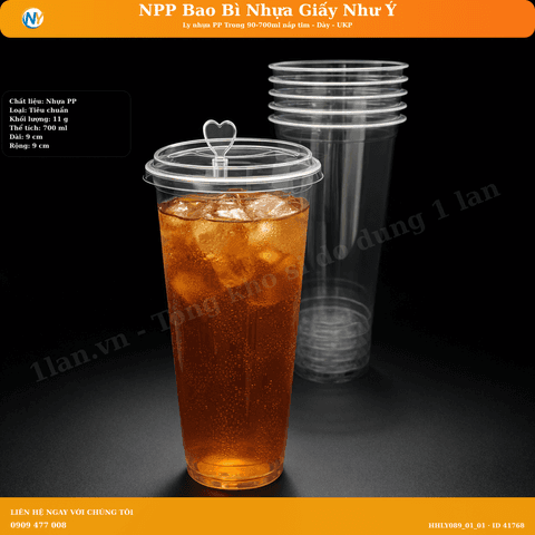 Ly nhựa PP Trong 90-700ml nắp tim - Dày - UKP | LY NHỰA PP | Mã HHLY089_01_01 | Tổng kho phân phối đồ dùng 1 lần 1lan.vn
