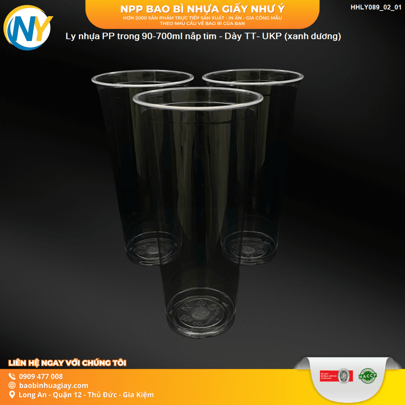 Ly nhựa PP trong 90-700ml nắp tim - Dày TT- UKP (xanh dương)