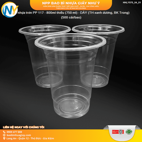 Ly nhựa PP 117 - 800ml thiếu (750ml) (7.5) - DÀY (TH) (Túi xanh dương, BK Trong) (500 cái/bao) | LY NHỰA PP | Mã HHLY070_04_01 | Tổng kho phân phối đồ dùng 1 lần 1lan.vn