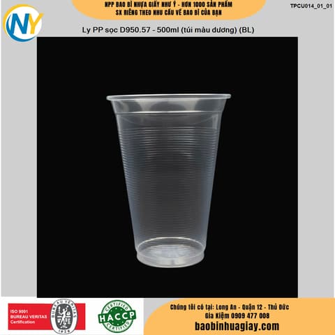 Ly PP sọc D950.57 - 500ml (túi màu dương) (BL) | LY PP SỌC GÂN - LY PS - LY TRÀ NHỎ - NHA KHOA - SP | Mã TPCU014_01_01 | Tổng kho phân phối đồ dùng 1 lần 1lan.vn