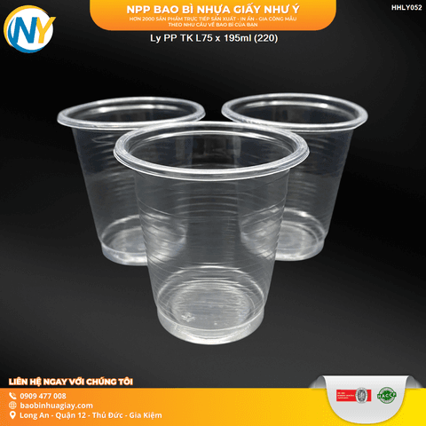 Ly PP TK L75 x 195ml (220) | LY PP SỌC GÂN - LY PS - LY TRÀ NHỎ - NHA KHOA - SP | Mã HHLY052 | Tổng kho phân phối đồ dùng 1 lần 1lan.vn