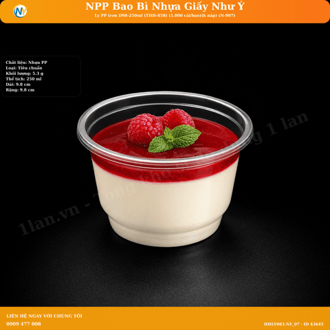 Ly PP trơn D98-250ml (THH-858) (1.000 cái/bao)(k nắp) (N-907) | Tổng kho phân phối đồ dùng 1 lần 1lan.vn