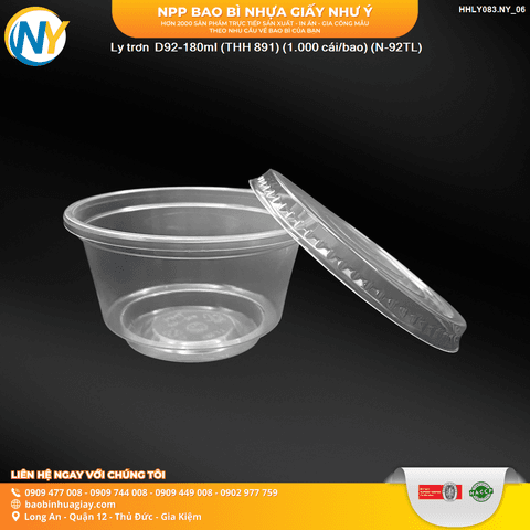 Ly trơn  D92-180ml (THH 891) (1.000 cái/bao) (N-92TL/THH 959) | LY NHỰA RAU CÂU/ĐẬU HỦ/PUDDING/YAOURT/Panna Cotta | Mã HHLY083.NY_06 | Tổng kho phân phối đồ dùng 1 lần 1lan.vn