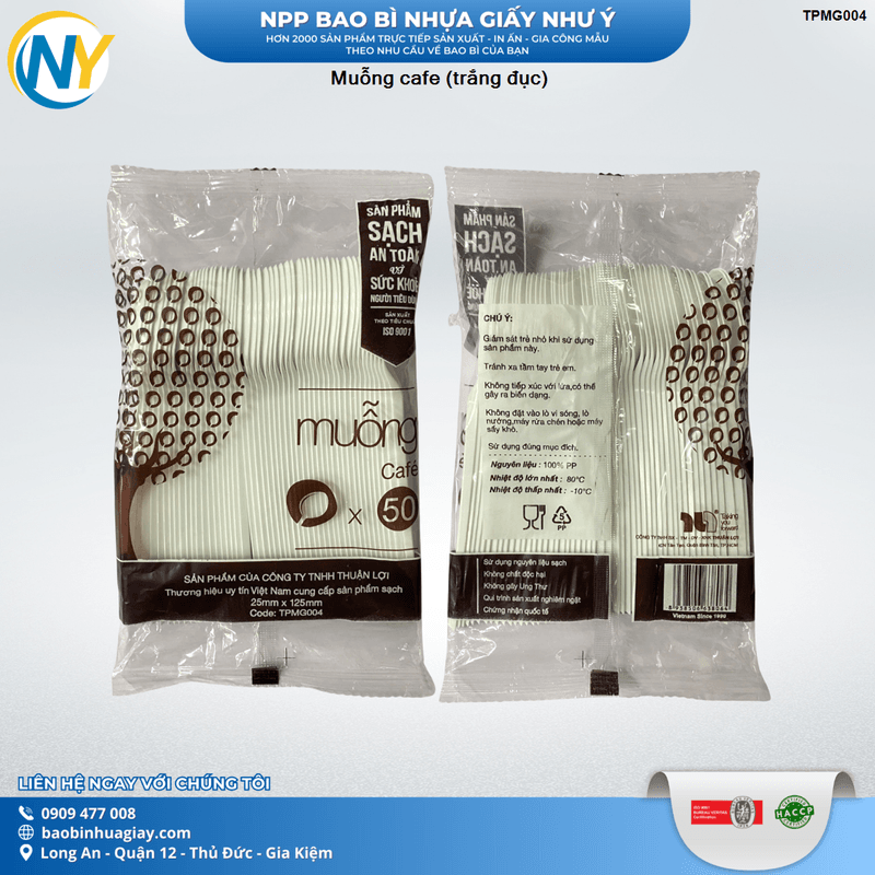 Muỗng cafe (trắng đục) -  ( 50 cái / gói  - 5000 cái / thùng ) | ĐŨA - MUỖNG - DAO - NĨA - XIÊN - TĂM - COMBO Muỗng | Mã TPMG004