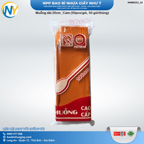 Muỗng dài 20cm_Cam (50pcs/gói, 50 gói/thùng) | Tổng kho phân phối đồ dùng 1 lần 1lan.vn