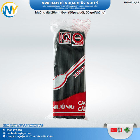 Muỗng dài 20cm_ Màu Đen (50pcs/gói, 2.500 cái/thùng) | ĐŨA - MUỖNG - DAO - NĨA - XIÊN - TĂM - COMBO Muỗng | Mã HHMG023_05 | Tổng kho phân phối đồ dùng 1 lần 1lan.vn