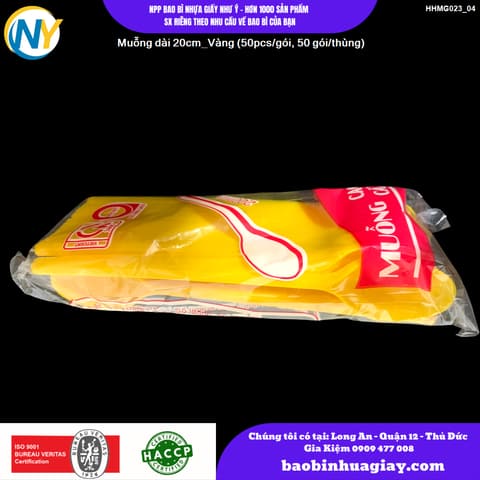 Muỗng dài 20cm_Vàng (50pcs/gói, 50 gói/thùng) | Tổng kho phân phối đồ dùng 1 lần 1lan.vn