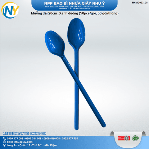 Muỗng dài 20cm_Xanh dương (50pcs/gói, 50 gói/thùng) | Tổng kho phân phối đồ dùng 1 lần 1lan.vn