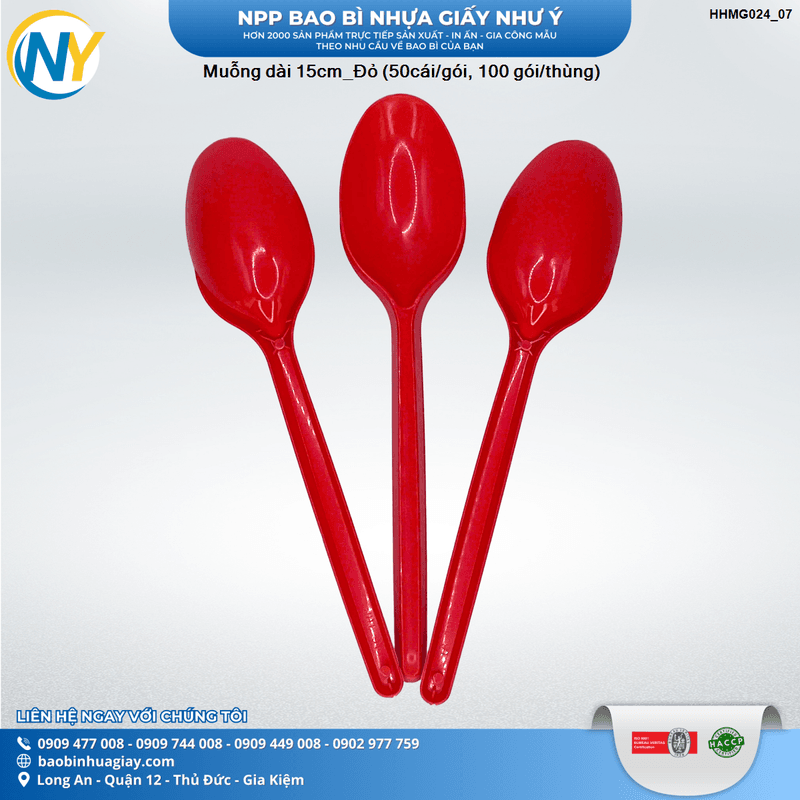 Muỗng dài 15cm   Màuu Đỏ (50cái/gói, 100 gói/thùng) | ĐŨA - MUỖNG - DAO - NĨA - XIÊN - TĂM - COMBO Muỗng | Mã HHMG024_07
