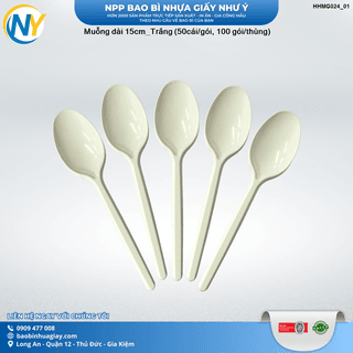 Muỗng nhựa dài 15cm Trắng (50cái/gói, 100 gói/thùng) - ảnh 3
