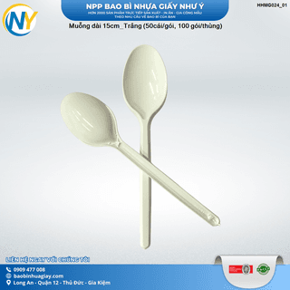 Muỗng nhựa dài 15cm Trắng (50cái/gói, 100 gói/thùng) - ảnh 2