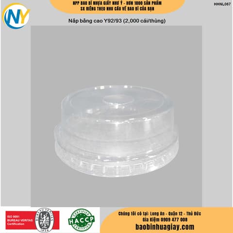 Nắp PET bằng cao - miệng ly 93 (Y93) (2,000 cái/thùng) (LP) | NẮP CẦU | Mã HHNL067 | Tổng kho phân phối đồ dùng 1 lần 1lan.vn