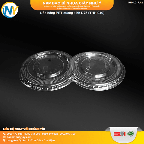Nắp bằng PET đường kính D75 (THH 940) (2.000 cái/thùng) | NẮP LY/TÔ - NẮP BẰNG -  NẮP CẦU - NẮP TRỰC TIẾP - NẮP TIM | Mã HHNL015_02 | Tổng kho phân phối đồ dùng 1 lần 1lan.vn