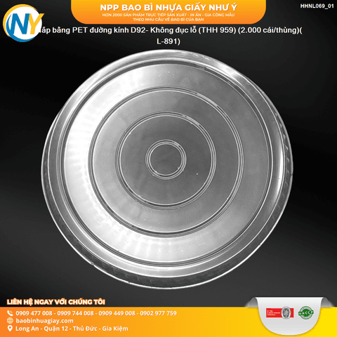 Nắp bằng PET đường kính D92- Không đục lỗ (THH 959) (2.000 cái/thùng)( L-891) | Tổng kho phân phối đồ dùng 1 lần 1lan.vn