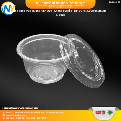 Nắp bằng PET đường kính D98- Không đục lỗ (THH 907) (2.000 cái/thùng)( L-858) | NẮP LY/TÔ - NẮP BẰNG -  NẮP CẦU - NẮP TRỰC TIẾP - NẮP TIM | Mã HHNL068_01 | Tổng kho phân phối đồ dùng 1 lần 1lan.vn