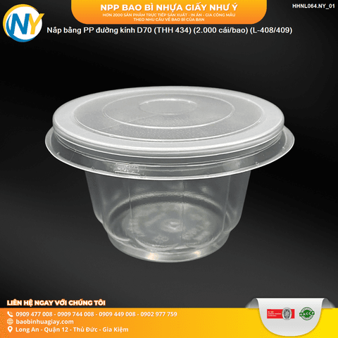 Nắp bằng PP đường kính D70 (THH 434) (2.000 cái/bao) (L-408/409) | NẮP LY/TÔ - NẮP BẰNG -  NẮP CẦU - NẮP TRỰC TIẾP - NẮP TIM | Mã HHNL064.NY_01 | Tổng kho phân phối đồ dùng 1 lần 1lan.vn