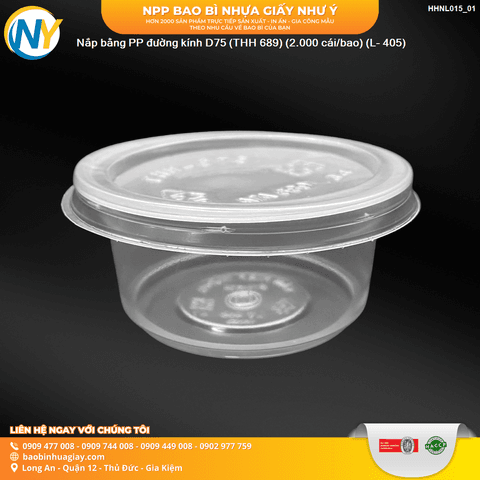Nắp bằng PP đường kính D75 (THH 689) (2.000 cái/bao) (L- 405) | NẮP LY/TÔ - NẮP BẰNG -  NẮP CẦU - NẮP TRỰC TIẾP - NẮP TIM | Mã HHNL015_01 | Tổng kho phân phối đồ dùng 1 lần 1lan.vn