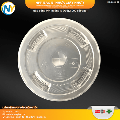 Nắp bằng nhựa PP- miệng ly D95 (TTIN) (2.000 cái/bao) | NẮP LY/TÔ - NẮP BẰNG -  NẮP CẦU - NẮP TRỰC TIẾP - NẮP TIM | Mã HHNL058_01 | Tổng kho phân phối đồ dùng 1 lần 1lan.vn