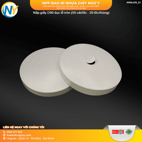 Nắp giấy D90 đục lỗ tròn- TRẮNG (50 cái/lốc - 20 lốc/thùng) (VAT) | NẮP LY/TÔ - NẮP BẰNG -  NẮP CẦU - NẮP TRỰC TIẾP - NẮP TIM | Mã HHNL056_01 | Tổng kho phân phối đồ dùng 1 lần 1lan.vn
