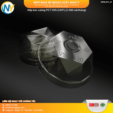 Nắp kim cương PET D95 (UKP) (50 cái / lốc - 2.000 cái/thùng) | NẮP LY/TÔ - NẮP BẰNG -  NẮP CẦU - NẮP TRỰC TIẾP - NẮP TIM | Mã HHNL031_01 | Tổng kho phân phối đồ dùng 1 lần 1lan.vn