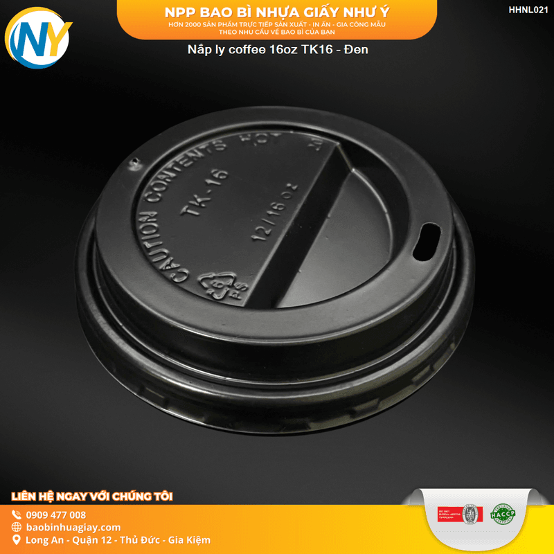 Nắp ly coffee 16oz TK16 - Đen  (50 cái/lốc, 1.000 cái/thùng ) | NẮP LY/TÔ - NẮP BẰNG -  NẮP CẦU - NẮP TRỰC TIẾP - NẮP TIM | Mã HHNL021