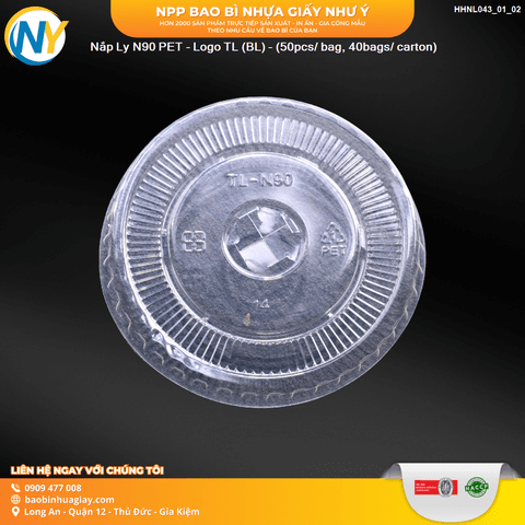 Nắp Ly N90 PET - Logo TL (BL) D90 - (50pcs/ bag, 40bags/ carton) | NẮP LY/TÔ - NẮP BẰNG -  NẮP CẦU - NẮP TRỰC TIẾP - NẮP TIM | Mã HHNL043_01_02 | Tổng kho phân phối đồ dùng 1 lần 1lan.vn