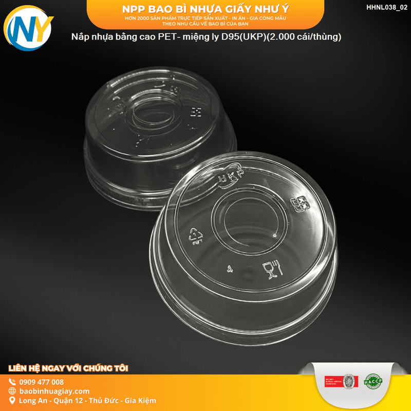 Nắp nhựa bằng cao PET- miệng ly D95(UKP)(2.000 cái/thùng) | NẮP LY/TÔ - NẮP BẰNG -  NẮP CẦU - NẮP TRỰC TIẾP - NẮP TIM | Mã HHNL038_02