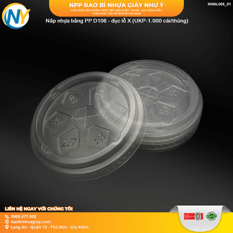 Nắp nhựa bằng PP D106 - đục lỗ X (UKP-1.000 cái/thùng) | NẮP LY/TÔ - NẮP BẰNG -  NẮP CẦU - NẮP TRỰC TIẾP - NẮP TIM | Mã HHNL066_01 | Tổng kho phân phối đồ dùng 1 lần 1lan.vn