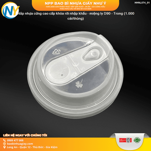Nắp nhựa cứng cao cấp khóa rời nhập khẩu - miệng ly D90 - Trong (1.000 cái/thùng) | NẮP LY/TÔ - NẮP BẰNG -  NẮP CẦU - NẮP TRỰC TIẾP - NẮP TIM | Mã HHNL074_01 | Tổng kho phân phối đồ dùng 1 lần 1lan.vn