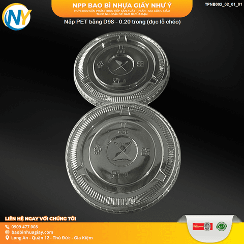 Nắp PET bằng D98 - 0.20 trong (đục lỗ chéo) | NẮP LY/TÔ - NẮP BẰNG -  NẮP CẦU - NẮP TRỰC TIẾP - NẮP TIM | Mã TPNB002_02_01_01 | Tổng kho phân phối đồ dùng 1 lần 1lan.vn