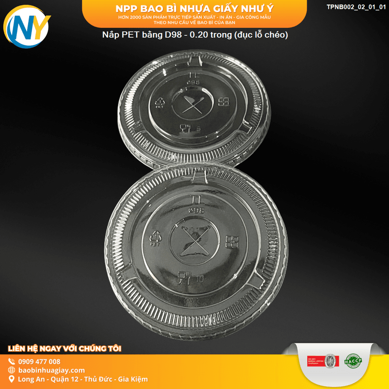 Nắp PET bằng D98 - 0.20 trong (đục lỗ chéo) | NẮP LY/TÔ - NẮP BẰNG -  NẮP CẦU - NẮP TRỰC TIẾP - NẮP TIM | Mã TPNB002_02_01_01