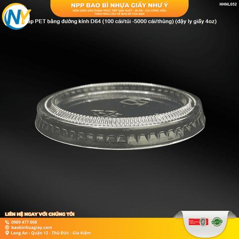 Nắp PET bằng đường kính D64 (TTK) (100 cái/túi -5000 cái/thùng) (đậy ly giấy 4oz) | NẮP LY/TÔ - NẮP BẰNG -  NẮP CẦU - NẮP TRỰC TIẾP - NẮP TIM | Mã HHNL052 | Tổng kho phân phối đồ dùng 1 lần 1lan.vn