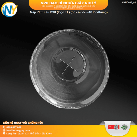 Nắp PET cầu D90 (logo TL) (50 cái/lốc - 40 lốc/thùng) | NẮP LY/TÔ - NẮP BẰNG -  NẮP CẦU - NẮP TRỰC TIẾP - NẮP TIM | Mã HHNC003_02 | Tổng kho phân phối đồ dùng 1 lần 1lan.vn
