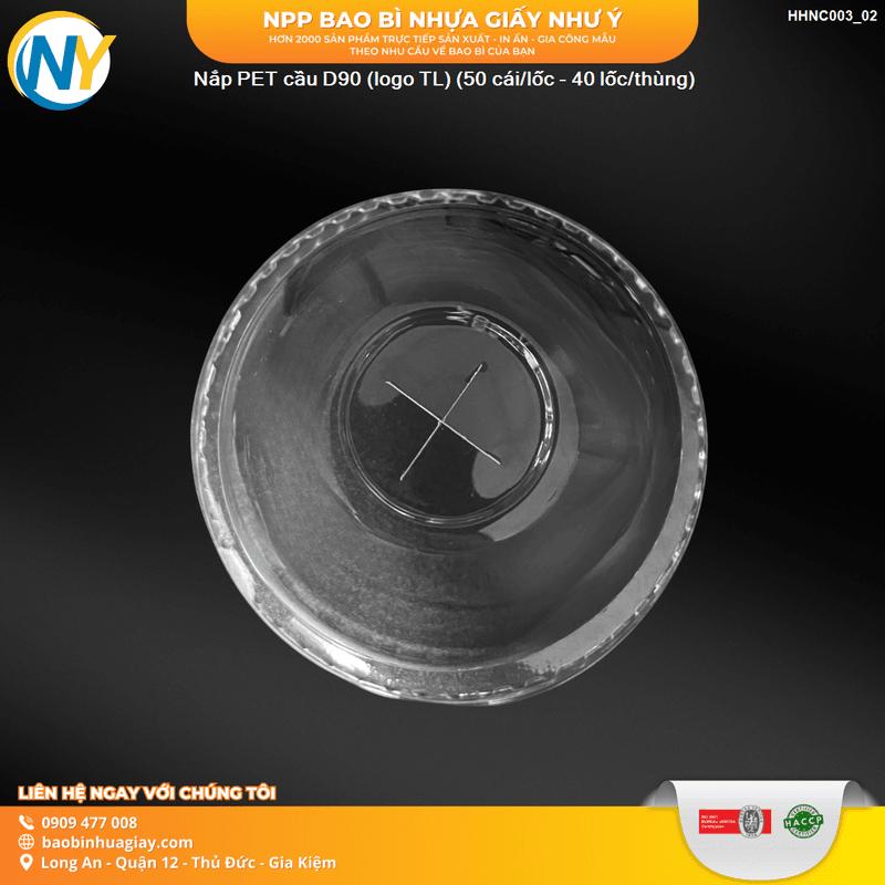Nắp PET cầu D90 (logo TL) (50 cái/lốc - 40 lốc/thùng) | NẮP LY/TÔ - NẮP BẰNG -  NẮP CẦU - NẮP TRỰC TIẾP - NẮP TIM | Mã HHNC003_02