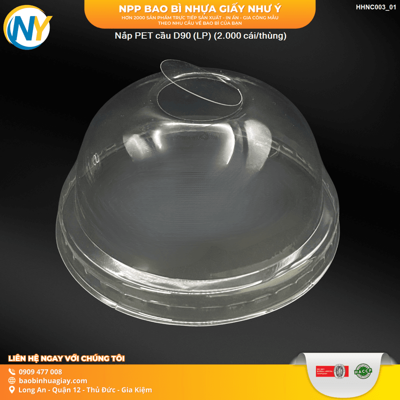 Nắp PET cầu D90 (LP) (50 cái / lốc - 2.000 cái/thùng) | NẮP LY/TÔ - NẮP BẰNG -  NẮP CẦU - NẮP TRỰC TIẾP - NẮP TIM | Mã HHNC003_01