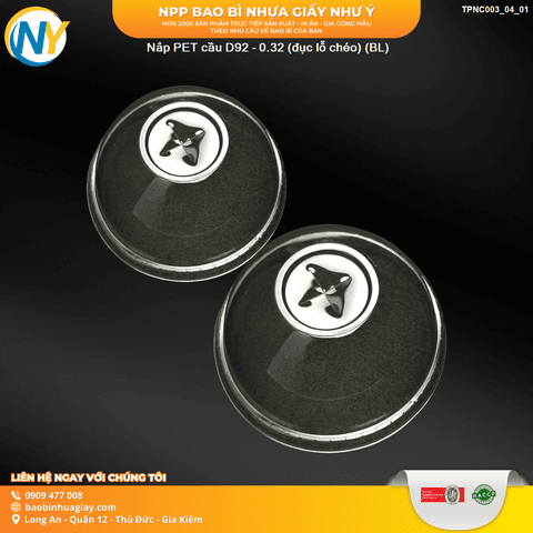 Nắp PET cầu D92 - 0.32 (đục lỗ chéo) (BL) | NẮP LY/TÔ - NẮP BẰNG -  NẮP CẦU - NẮP TRỰC TIẾP - NẮP TIM | Mã TPNC003_04_01 | Tổng kho phân phối đồ dùng 1 lần 1lan.vn