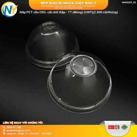 Nắp PET cầu D93- cắt chữ thập - TT (Mỏng) (3.0) (UKP)(2.000 cái/thùng) | NẮP LY/TÔ - NẮP BẰNG -  NẮP CẦU - NẮP TRỰC TIẾP - NẮP TIM | Mã HHNC001_03 | Tổng kho phân phối đồ dùng 1 lần 1lan.vn
